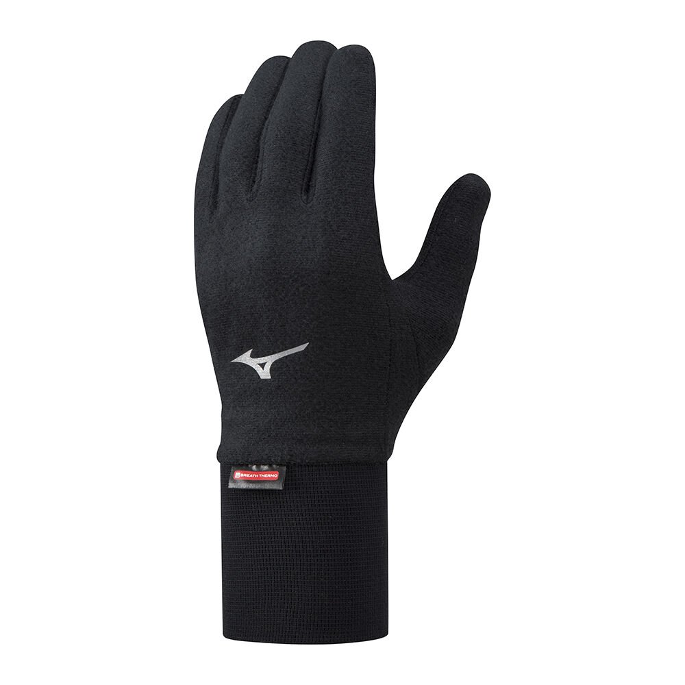 Guantes Mizuno Running Breath Thermo Mid Weight Fleece Para Mujer Negros 0695174-UV